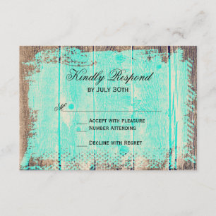 Rustic Wood Aqua Country Wedding RSVP Cards