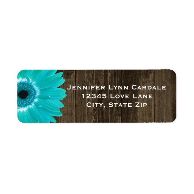 Rustic Wood Aquamarin Gerber Daisy Address Labels (Vorne)