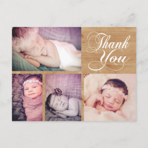 Rustic Wood Baby Danke Foto Post Card Ankündigungspostkarte