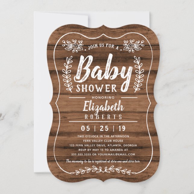 Rustic Wood Baby Dusche Einladung (Vorderseite)