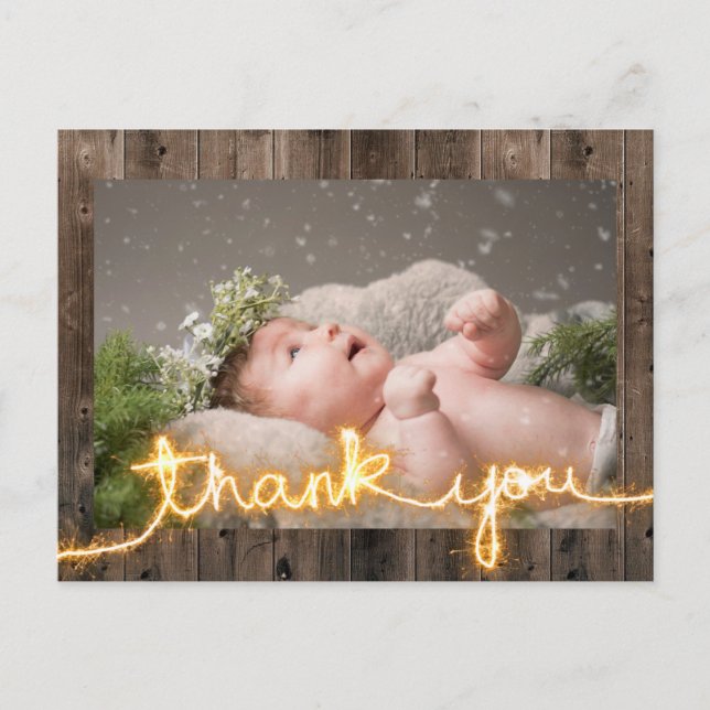 Rustic Wood Baby Dusche Foto Vielen Dank Postkarte (Vorderseite)