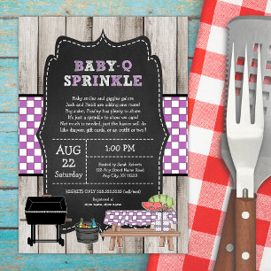Rustic Wood Baby Q Saupoudrer Douche Invitation