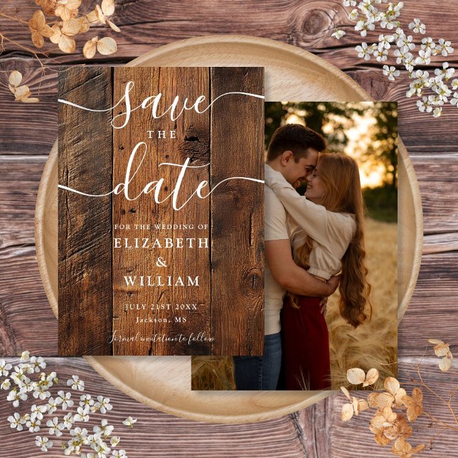 Rustic Wood Barn Boho Chic Foto Wedding Save The Date (Rustic Wood Barn Boho Chic Photo Wedding Save The Date)