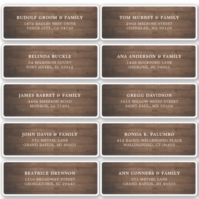 Rustic Wood Barn Wedding Guest Name Label (Vorderseite)