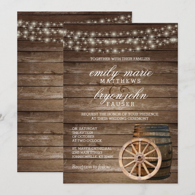 Rustic Wood Barrel Wedding Einladung (Vorne/Hinten)