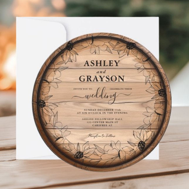 Rustic Wood Barrel Wedding Einladung (Von Creator hochgeladen)