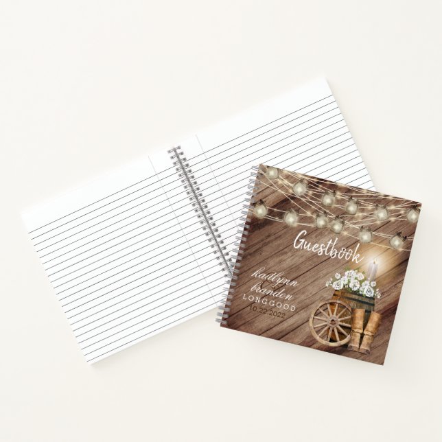 Rustic Wood Barrel & White Floral - Gästebuch Notizbuch (Innenseite)