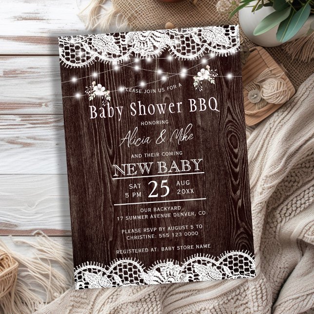 Rustic wood BBQ couples baby shower Einladung (Von Creator hochgeladen)