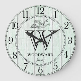 Rustic Wood Beach Lake House Family Name Mermaid Große Wanduhr