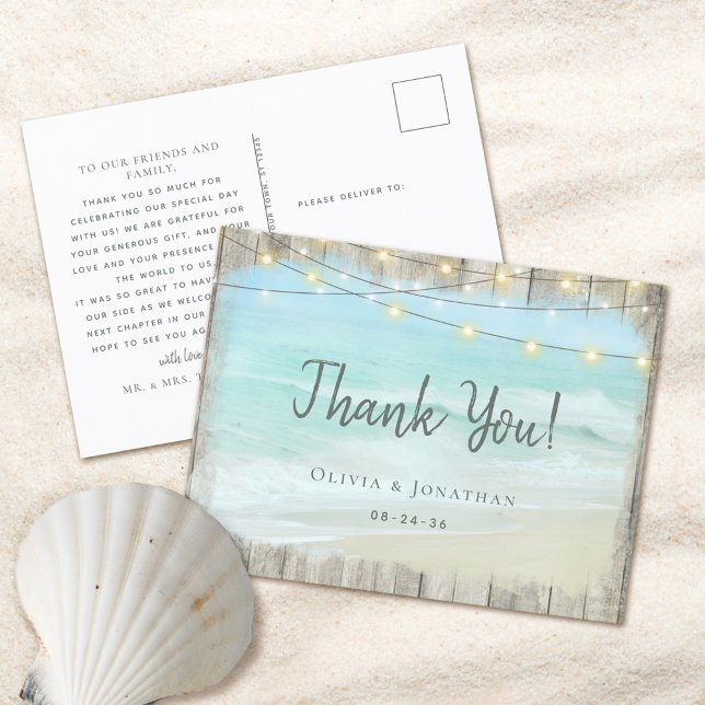 Rustic Wood Beach Wedding Vielen Dank Postkarte (Von Creator hochgeladen)