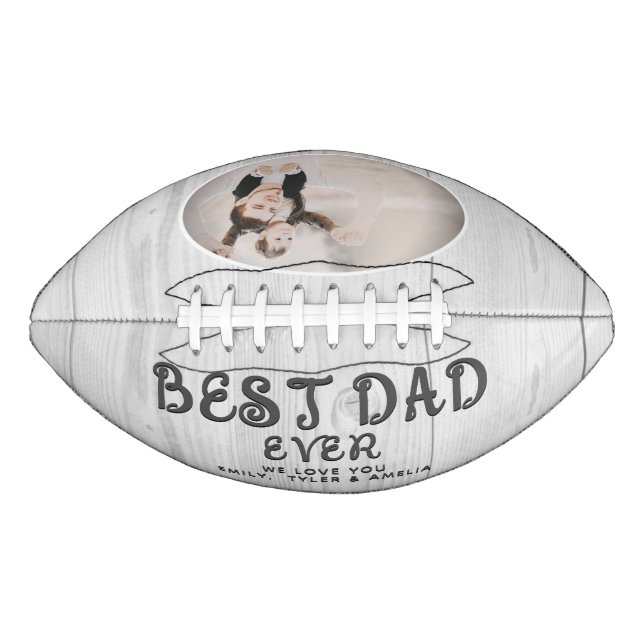 Rustic Wood Best Vater Modernes Script Custom Foto Football (Vorderseite)