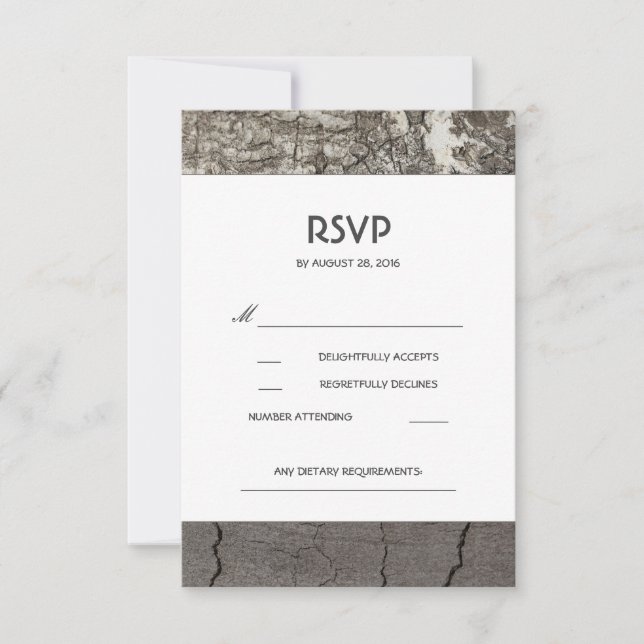 Rustic Wood Birch Barn Wedding RSVP Cards Karte (Vorderseite)