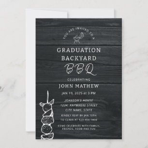 Rustic Wood Black GRILLEN Graduation Party Einladung