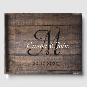 Rustic Wood Black Monogram Mariage Livre d'or