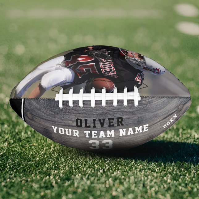 Rustic Wood Black Name Team Foto Football (Von Creator hochgeladen)