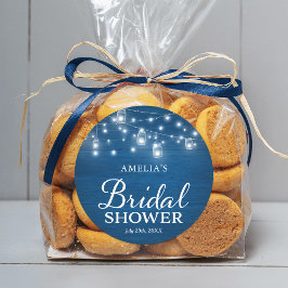 Rustic Wood Blue Brautparty Mason Jars Lights Runder Aufkleber