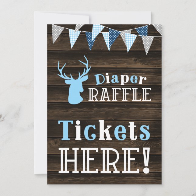 Rustic Wood Blue Deer Diaper Fahrkartensignatur Einladung (Vorderseite)