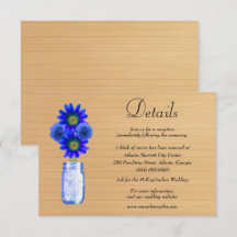 Rustic Wood Blue Floral Mason Jar Wedding Details
