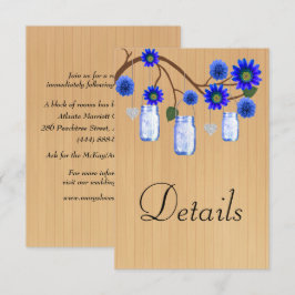 Rustic Wood Blue Floral Mason Jars Hochzeitdetails Begleitkarte