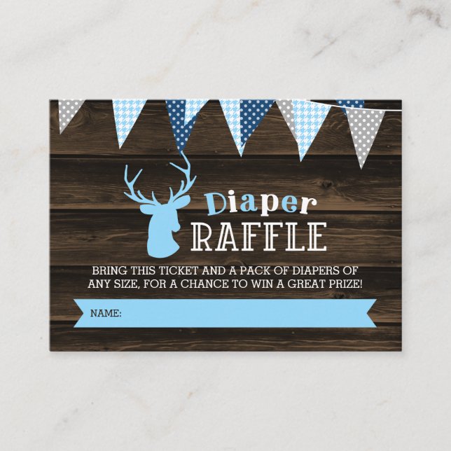 Rustic Wood Blue Ier Boy Diaper Raffle Ticket Begleitkarte (Vorderseite)