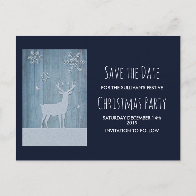 Rustic Wood Blue Rentier Country Weihnachten Postkarte (Vorderseite)