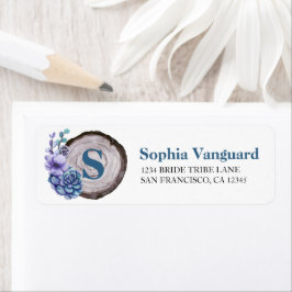 Rustic Wood Blue Watercolor Floral Wedding Label