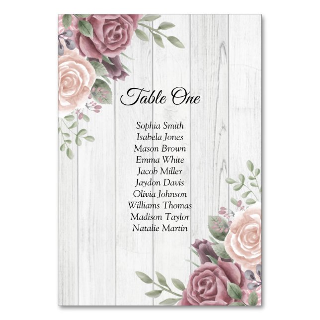 Rustic Wood Boho Dusty Rose Tischnummer (Vorderseite)