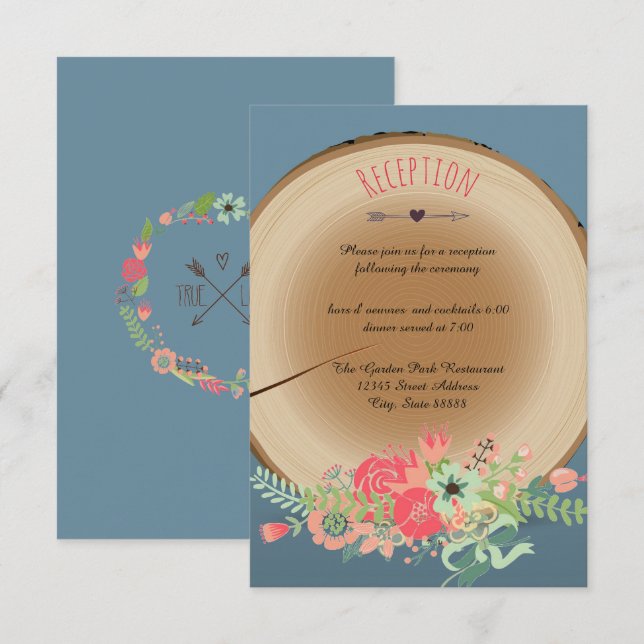 Rustic Wood Bouquet - Empfang Einladung (Vorne/Hinten)