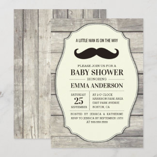 Rustic Wood Boy Baby Shower Einladung - Mustache