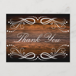 Rustic Wood Brown White Floral Vintag Danke Postkarte