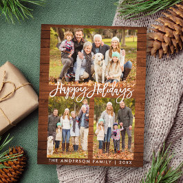 Rustic Wood Brush Script Familie 3 Foto Ferien Postkarte