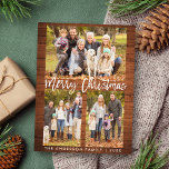 Rustic Wood Brush Script Family 3 Foto Weihnachten Postkarte<br><div class="desc">Rustic Wood Brush Script Frohe Weihnachten Familie 3 Foto Postkarte</div>