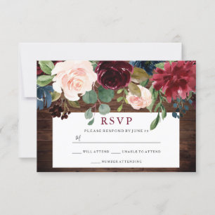 Rustic Wood Burgund Country Wedding UAWG RSVP Karte