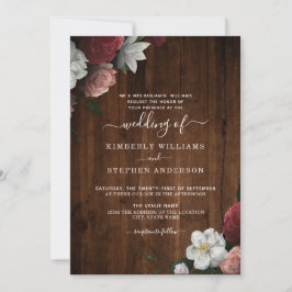 Rustic Wood Burgundy Blush Bloral Formal Hochzeit Einladung