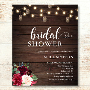 Rustic Wood Burgundy Blush Script Brautparty Fl Flyer