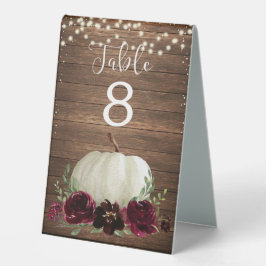 Rustic Wood Burgundy Pumpkin Wedding Tischnummern Tischaufsteller