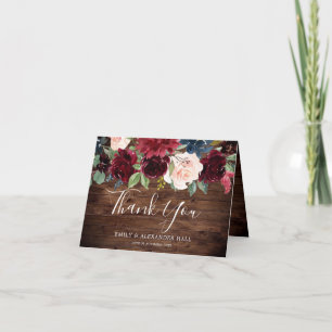 Rustic Wood Burgundy Red Wine Wedding Dankeskarte