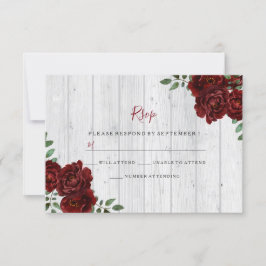 Rustic Wood Burgundy Rose Romantic Wedding RSVP