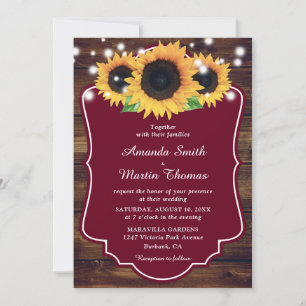 Rustic Wood Burgundy Sonnenblume Hochzeit Einladung