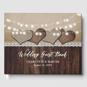 Rustic Wood Burlap et dentelle Mariage livre d'hôt