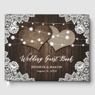 Rustic Wood Burlap Hearts Mariage Livre d'invité