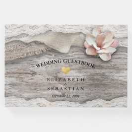 Rustic Wood Burlap Lace Floral Wedbook Gästebuch