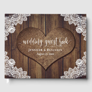 Rustic Wood Burlap Lace Wedding Gästebuch