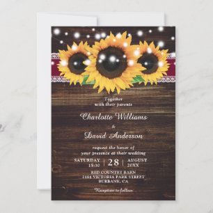 Rustic Wood Burlap Sonnenblume Burgundy Wedding Einladung