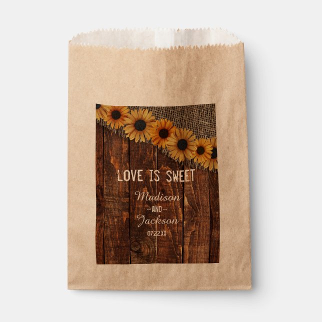 Rustic Wood Burlap Sonnenblume Hochzeit Liebe ist  Geschenktütchen (Vorderseite)