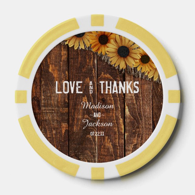 Rustic Wood & Burlap Sonnenblumen Hochzeit Vielen  Pokerchips (Vorderseite)