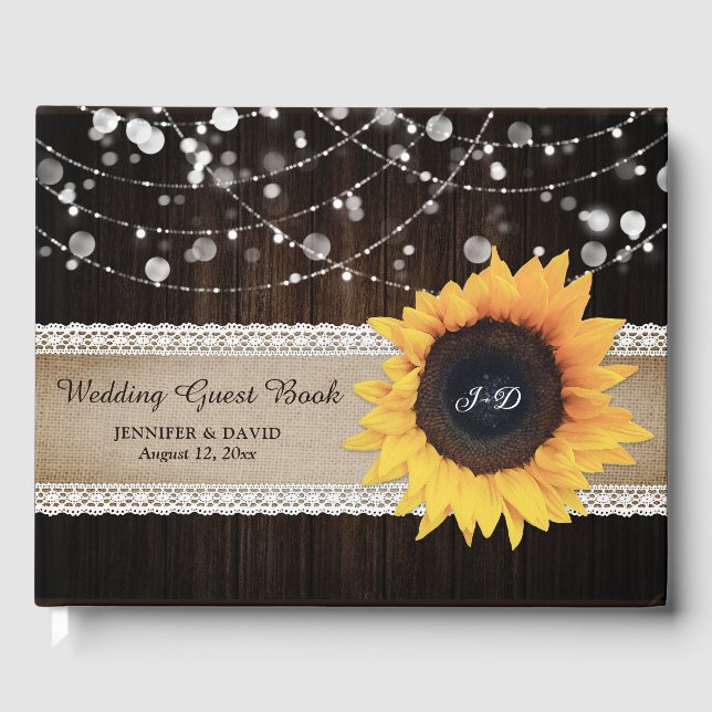 Rustic Wood Burlap Sunflower Livre d'invité Mariag (Recto)