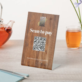 Rustic Wood Business Logo Scan zur Bezahlung von Q Sockelschild