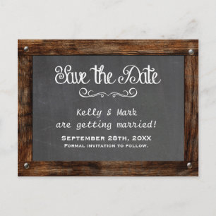 Rustic Wood CHALKBOARD Save the Date Postkarte