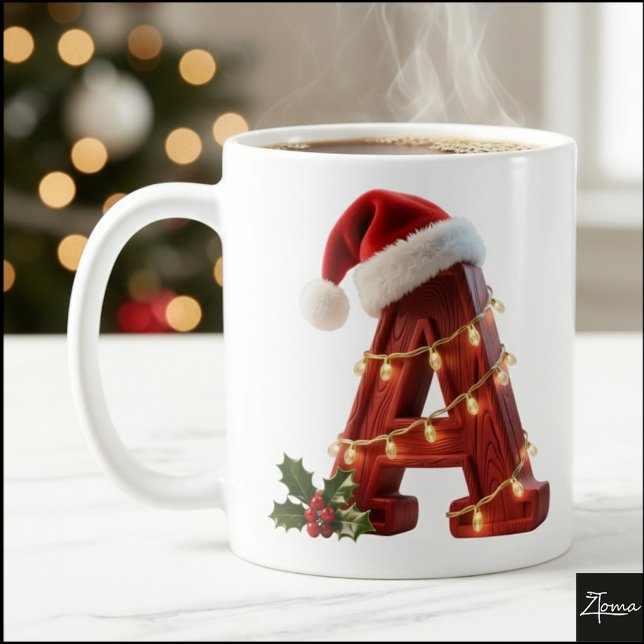 Rustic Wood Christmas Letter A String Lights Kaffeetasse (Von Creator hochgeladen)